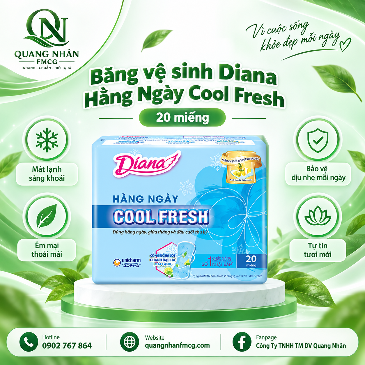 BĂNG VỆ SINH DIANA HÀNG NGÀY COOL FRESH 20Miếng   x 48 gói