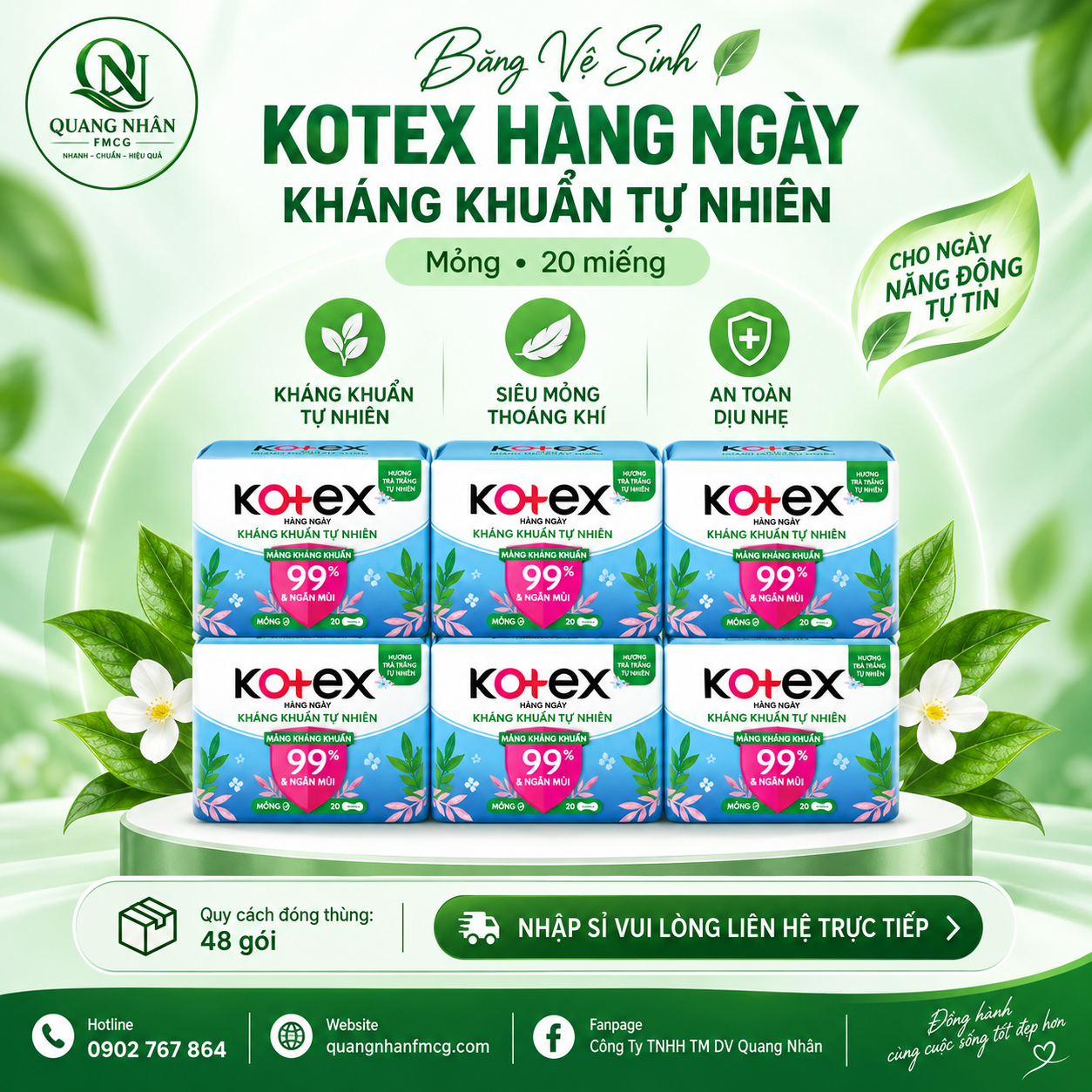 BĂNG VỆ SINH KOTEX HẰNG NGÀY KHÁNG KHUẨN - 20 MIẾNG  x 48 gói