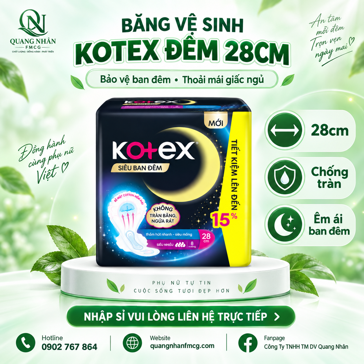 BĂNG VỆ SINH KOTEX ĐÊM - 28cm x 48 gói
