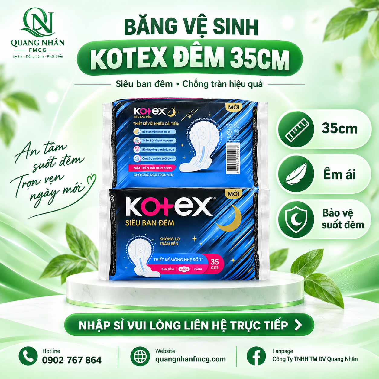 BĂNG VỆ SINH KOTEX ĐÊM - 35cm x 48 gói