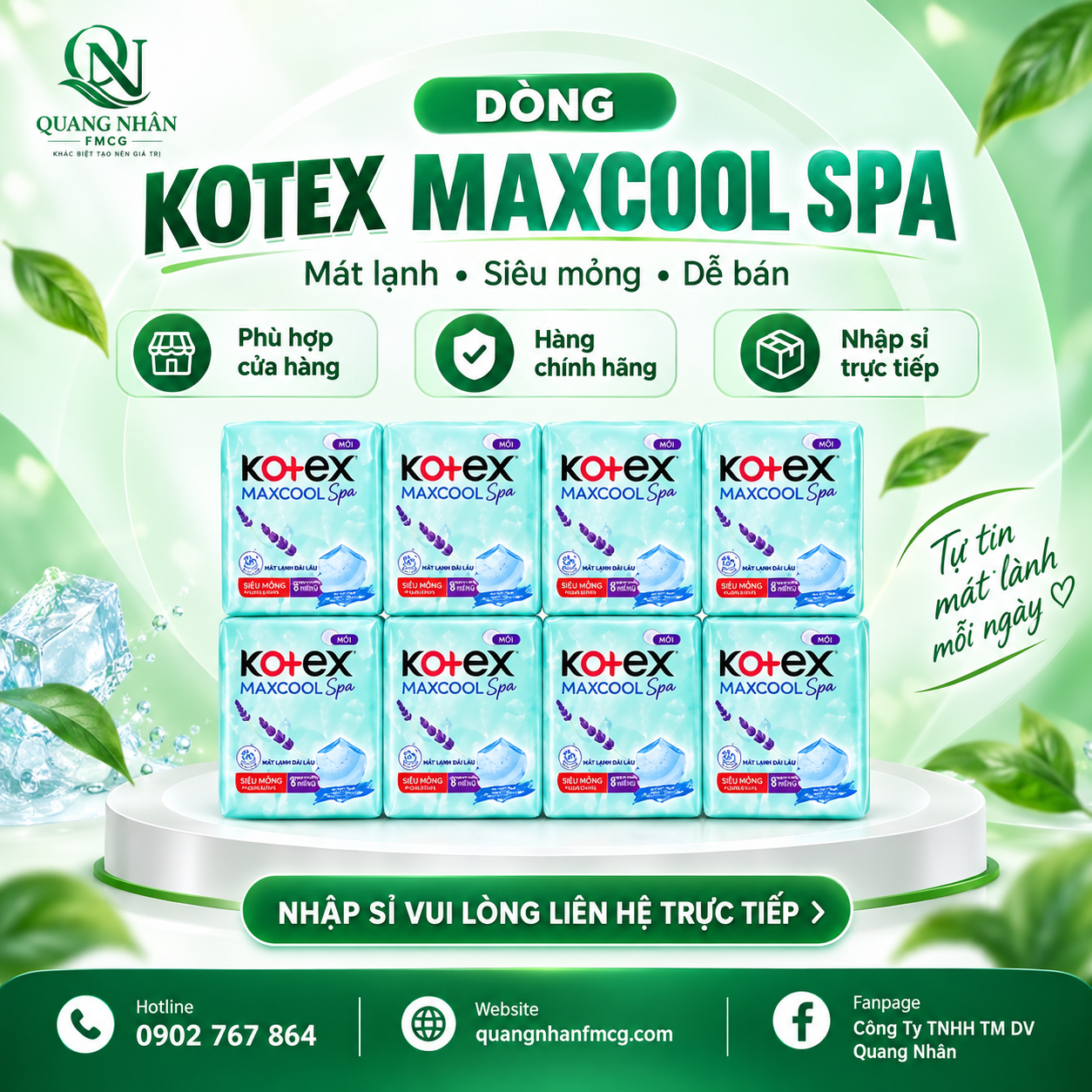 BĂNG VỆ SINH KOTEX COOL MỎNG KHÔNG CÁNH  -23CM x 48 gói