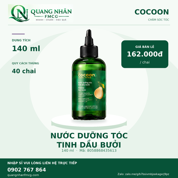 COCOON - Nước Dưỡng Tóc Tinh Dầu Bưởi 140ml