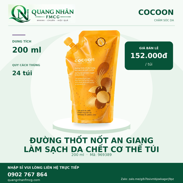 Cocoon Đường thốt nốt An Giang làm sạch da chết cơ thể túi 200ml