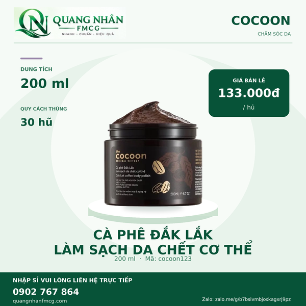 Cà phê Đắk Lắk làm sạch da chết cơ thể cocoon 200ml x 30 hủ