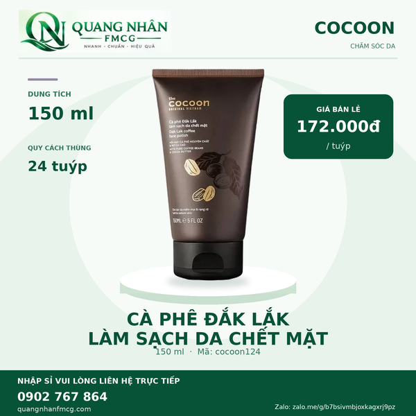 Cà phê Đắk Lắk làm sạch da chết mặt cocoon 150ml x 24 tuýp