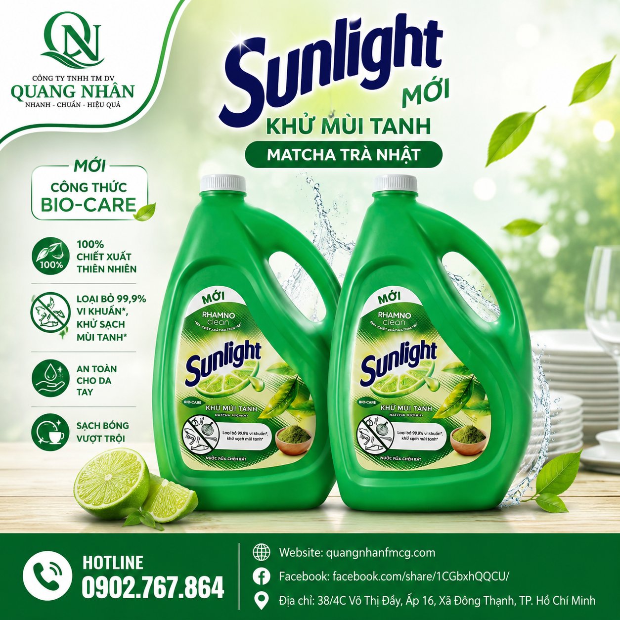 NƯỚC RỬA CHÉN SUNLIGHT KHỬ MÙI TANH MATCHA TRÀ NHẬT 3.5KG x 3 CAN