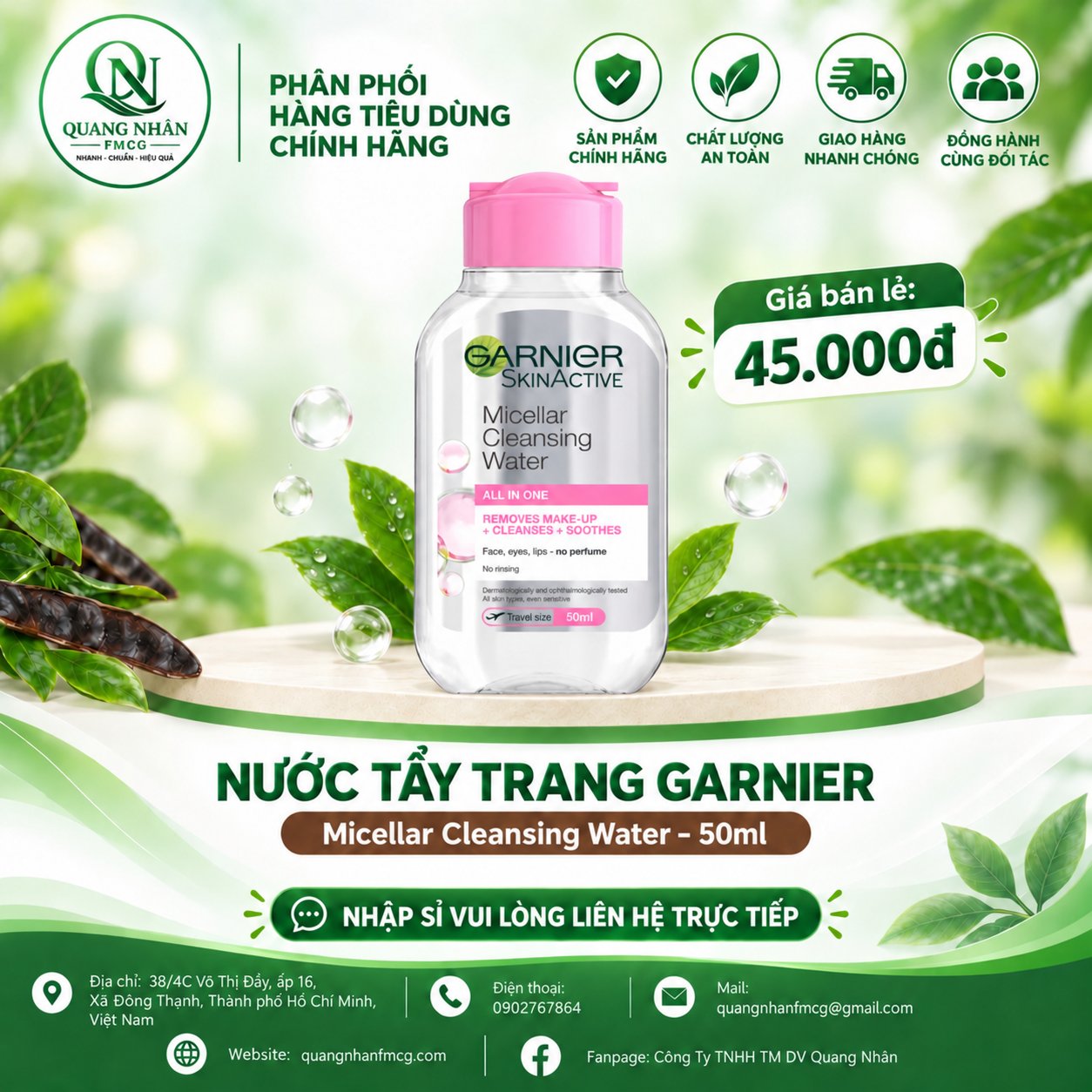 Nước Tẩy Trang Garnier – Làm Sạch Dịu Nhẹ, Sạch Makeup & Bụi Bẩn Hiệu Quả 50ML ( HỒNG)