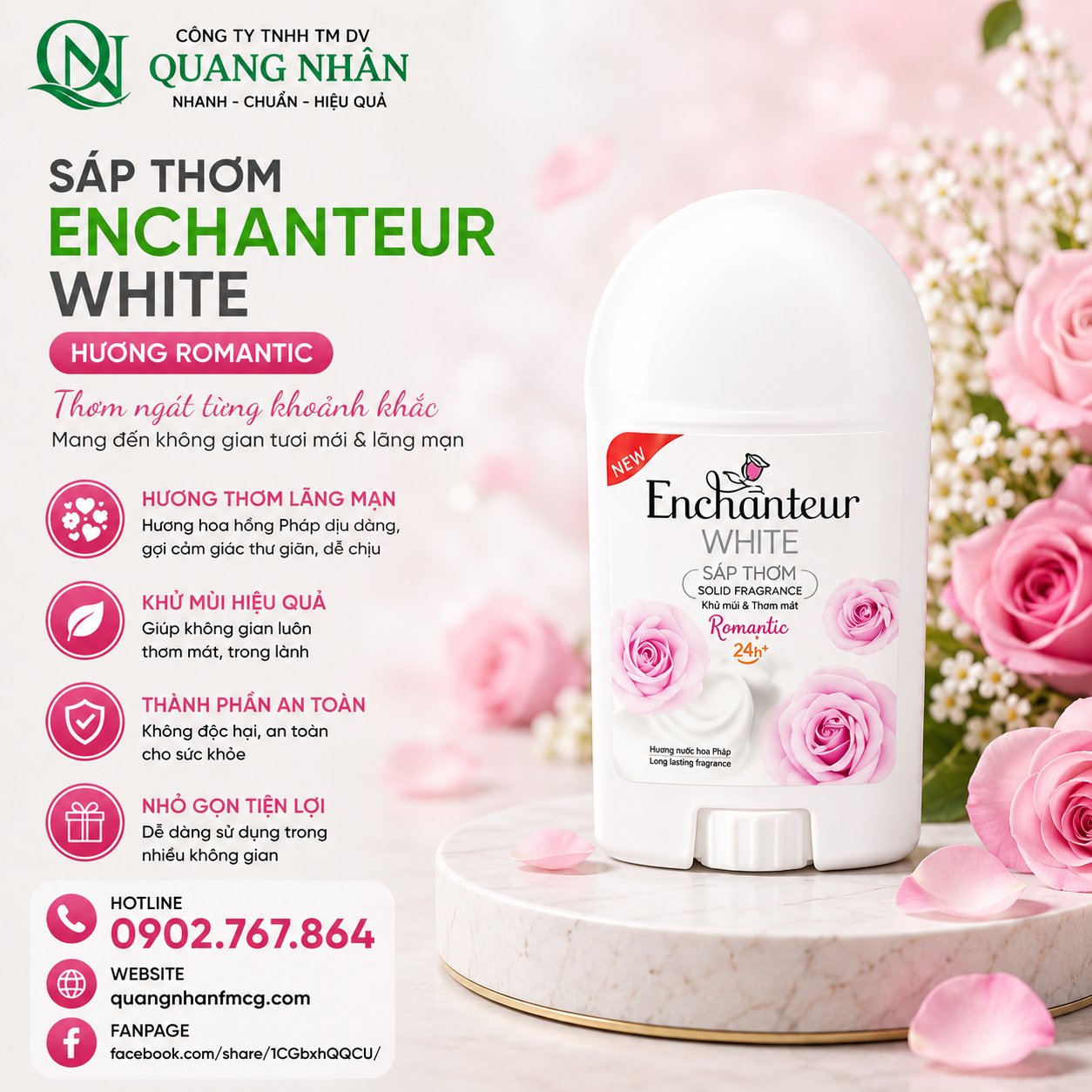 Sáp Khử Mùi Enchanteur Romantic 40g * 24 chai / thùng ( màu hồng )