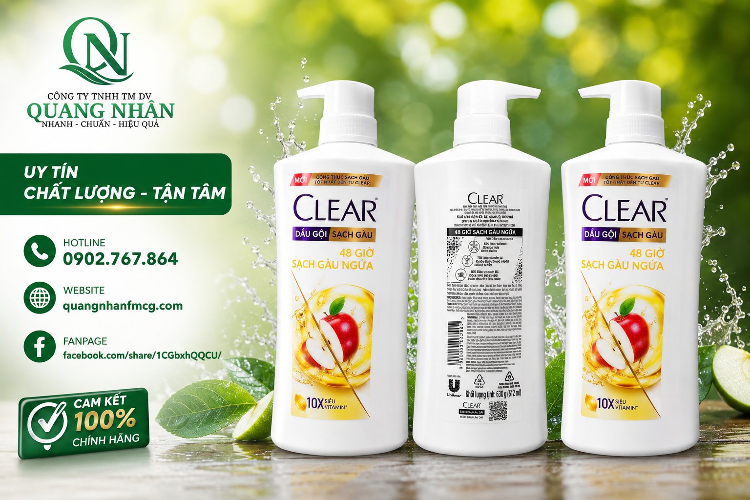 DẦU GỘI CLEAR 48 GIỜ SẠCH GÀU NGỨA 630g x 8 CHAI