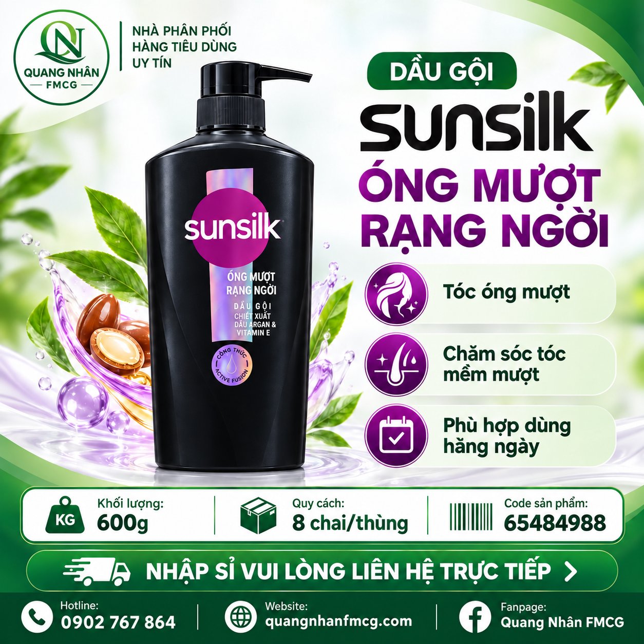 DẦU GỘI SUNSILK ÓNG MƯỢT RẠNG NGỜI 600g/8 Chai