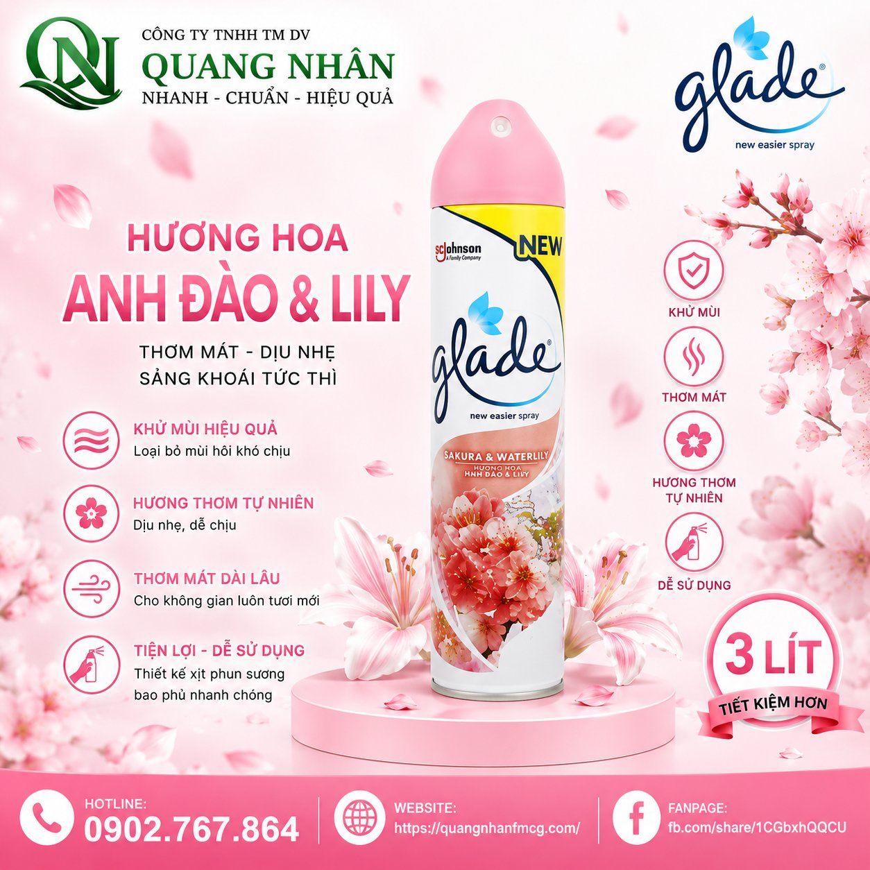 XỊT PHÒNG GLADE - H.HOA ANH DAO LILY 280ML x 12 chai