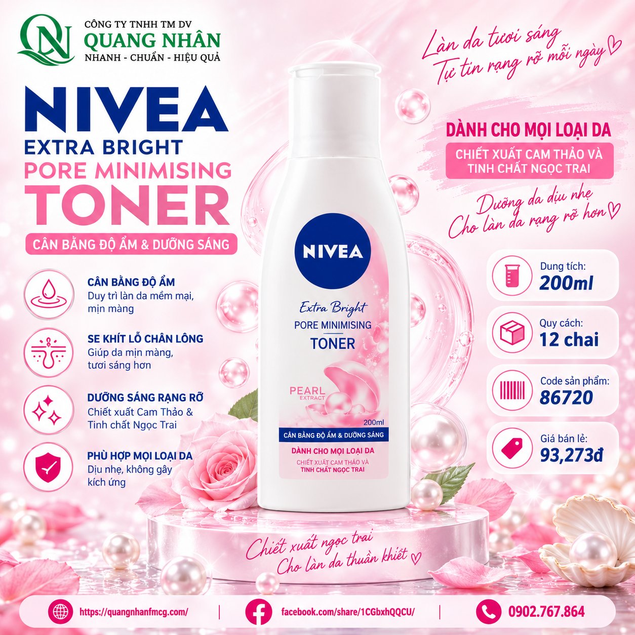 86720 NƯỚC HOA HỒNG NIVEA 200ML x 12 CHAI