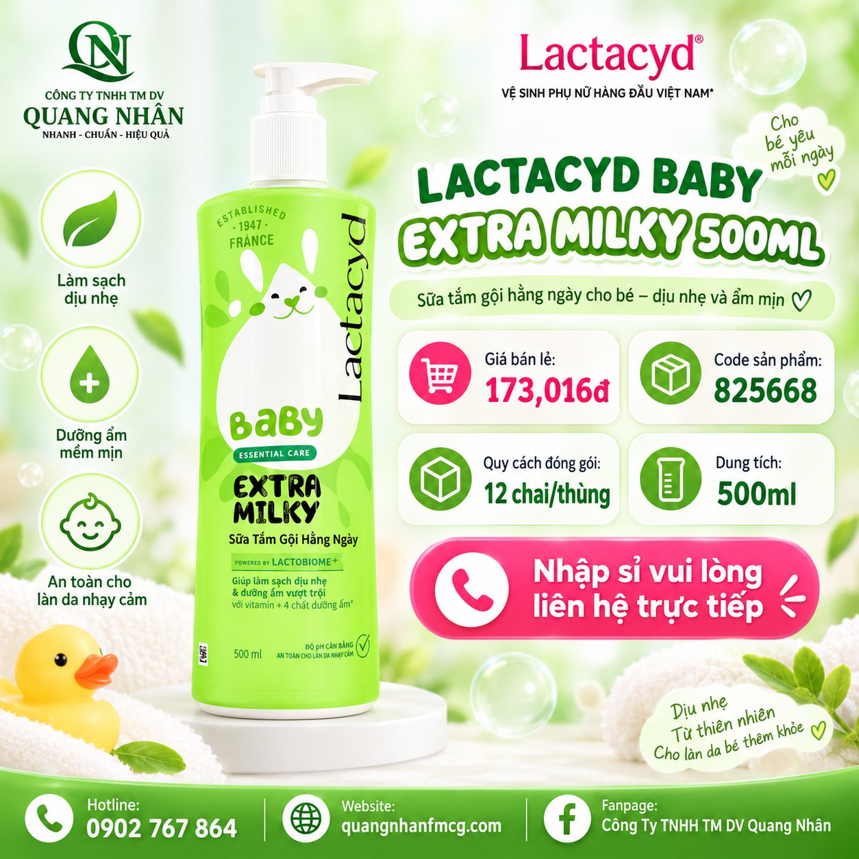 LACTACYD BABY EXTRA MILKY 500ML X 12 CHAI