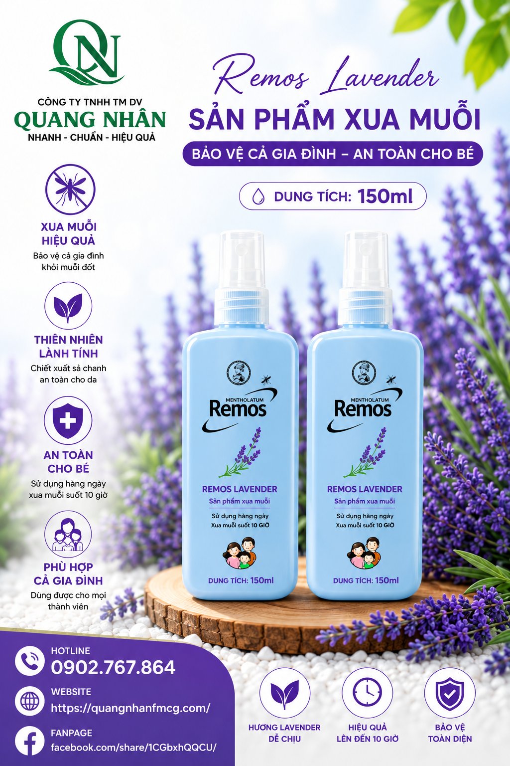 XỊT CHỐNG MUỖI REMOS HƯƠNG LAVENDER 150ml * 72 chai / thùng