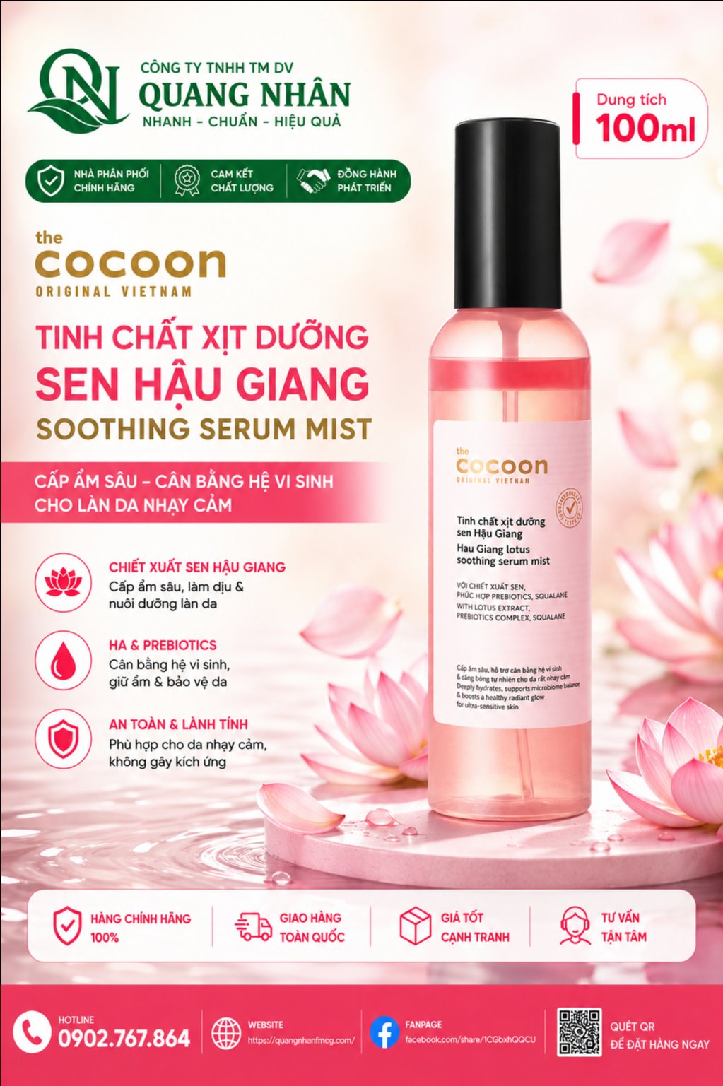 Tinh chất xịt dưỡng Sen Hậu Giang 100ml