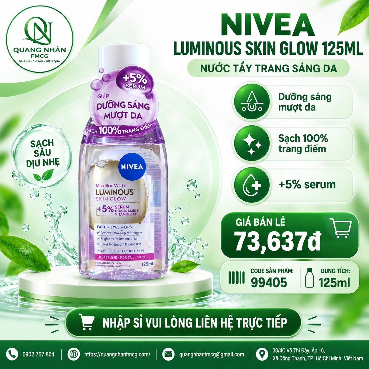 99405 - NƯỚC TẨY TRANG NIVEA LUMINOUS SKIN GLOW SÁNG DA 125ml * 24 chai