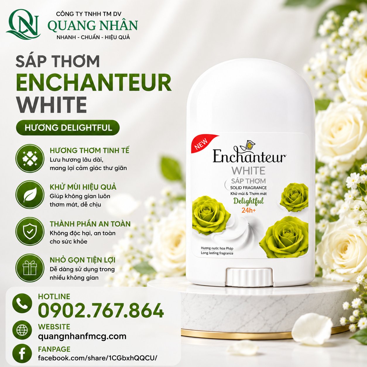 Sáp khử mùi trắng da Enchanteur Delightful 40gChai*  24 Chai/Thùng ( xanh lá )