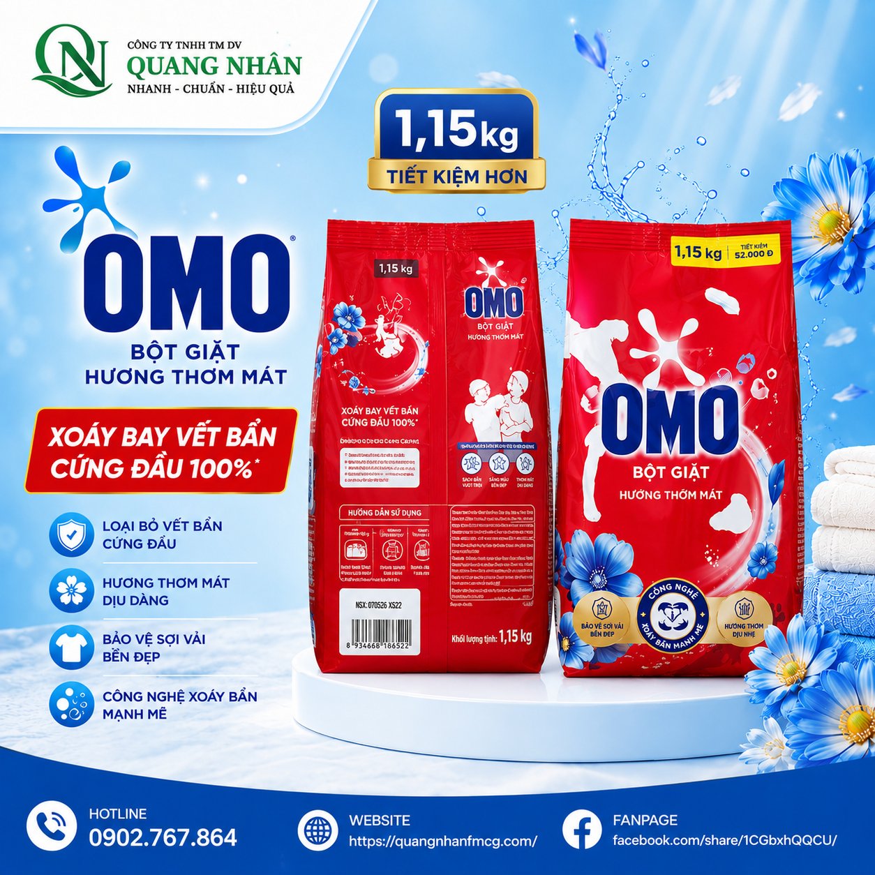BỘT GIẶT OMO CÔNG NGHỆ XANH 1.15KG X 12 GÓI