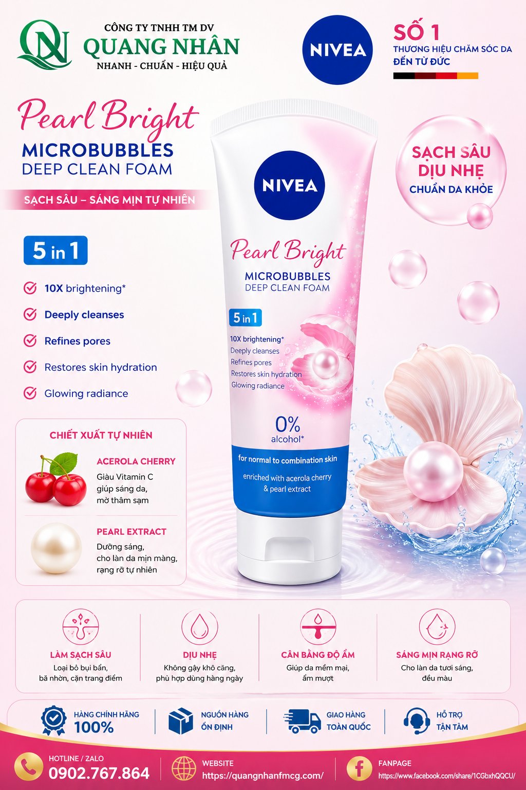 81295 SỮA RỬA MẶT NIVEA SÁNG DA NGỌC TRAI 100G x 24 CHAI