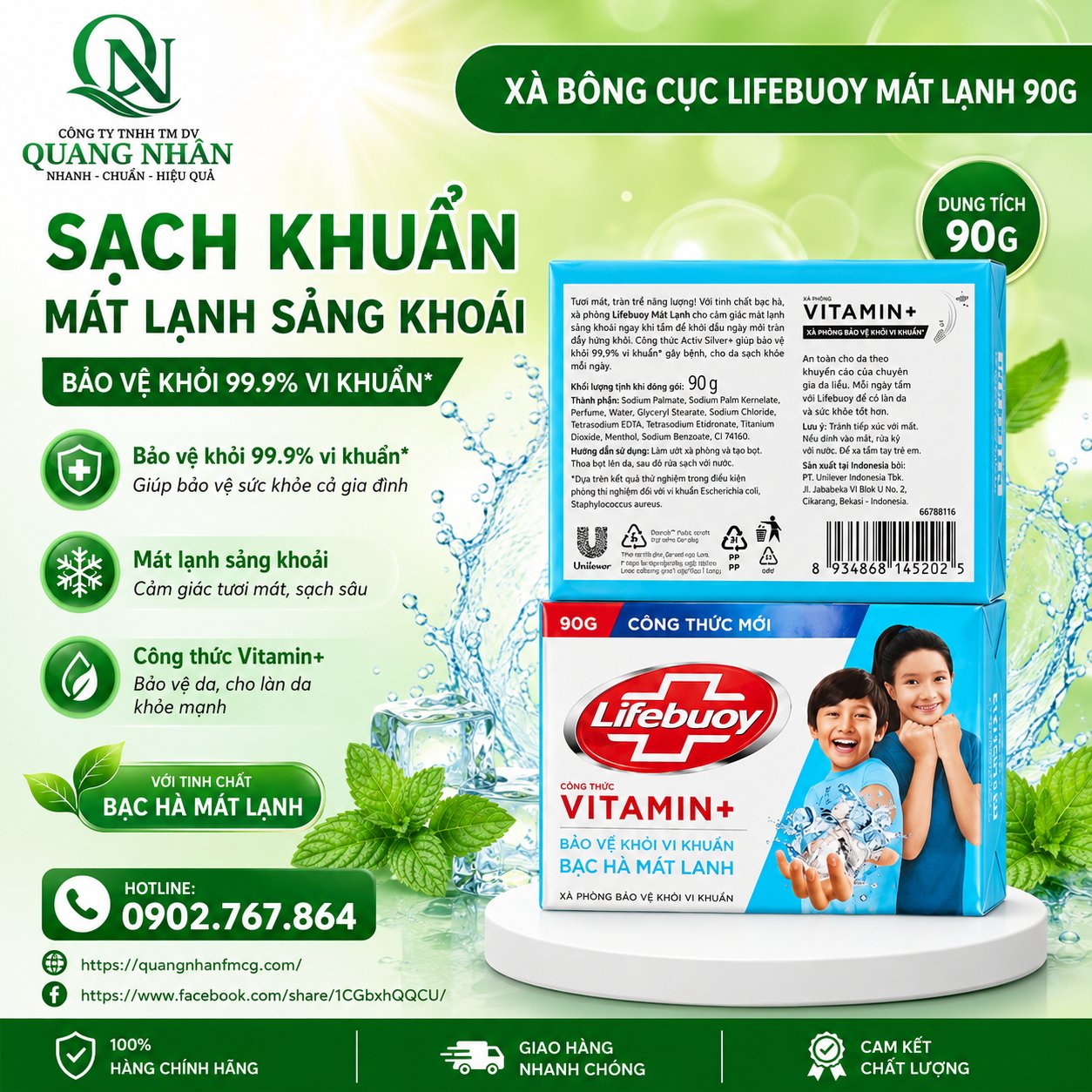 XÀ BÔNG CỤC LIFEBUOY MÁT LẠNH   72 CỤC X90G