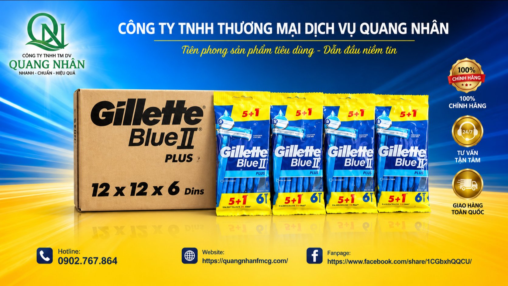Dao cạo Gillette blue II Plus 5+1 6X12X12 ( CÁN XANH )