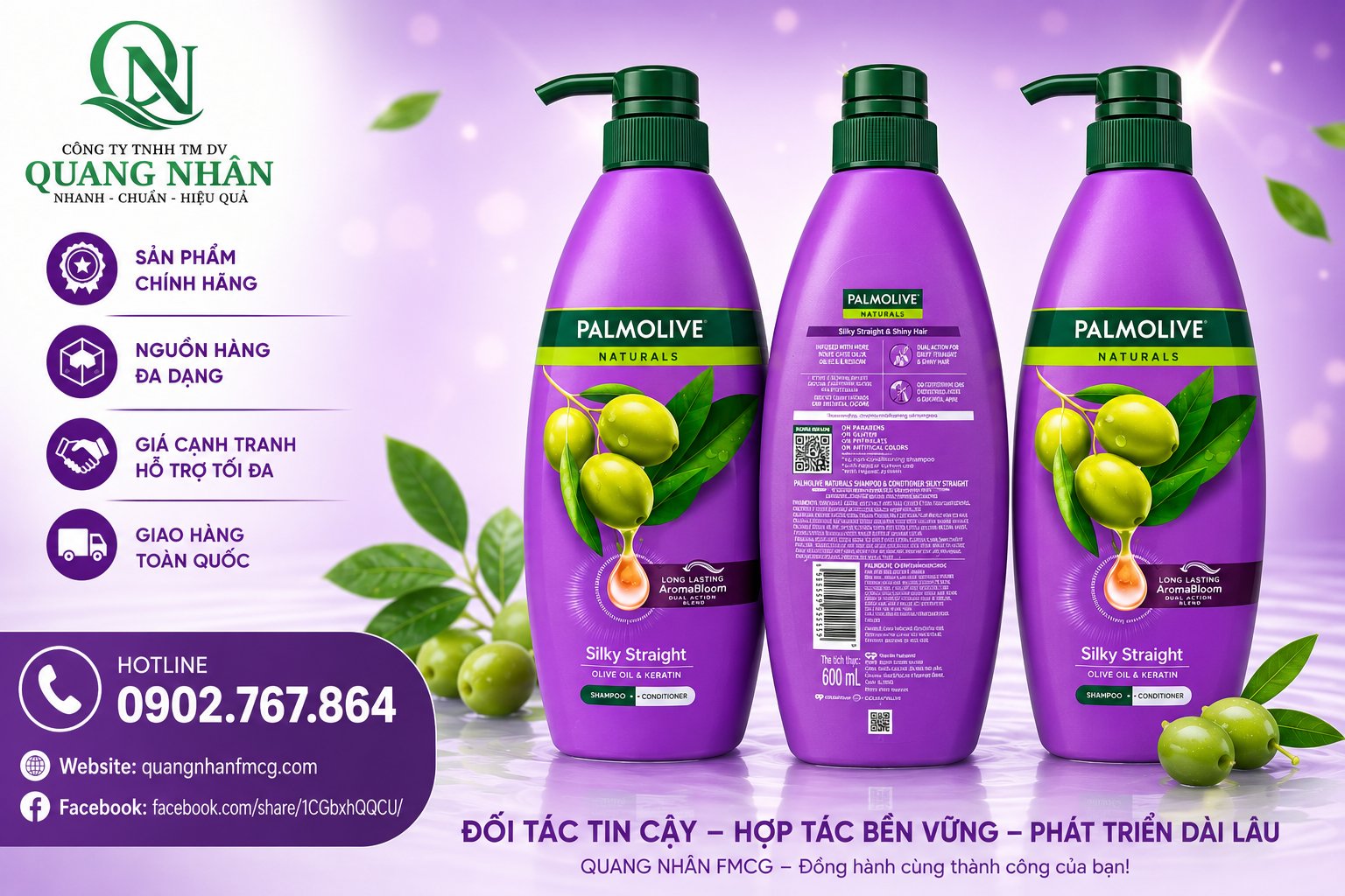 DẦU GỘI CHAI PALMOLIVE TÍM (SUÔN MƯỢT ÓNG Ả) 600ML x 6 CHAI