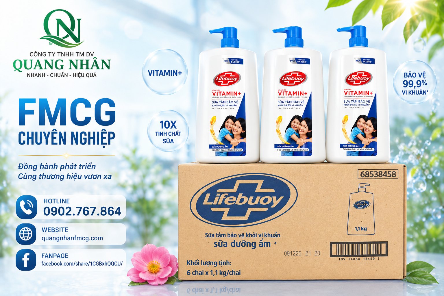SỮA TẮM LIFEBUOY CHĂM SÓC DA (XANH) 1.1KG/ 6CHAI