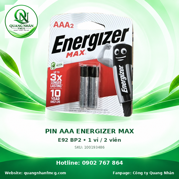 PIN AAA ENERGIZER MAX E92 BP2 x 20 vỉ