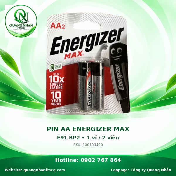 PIN AA ENERGIZER MAX E91 BP2 x 20 vỉ