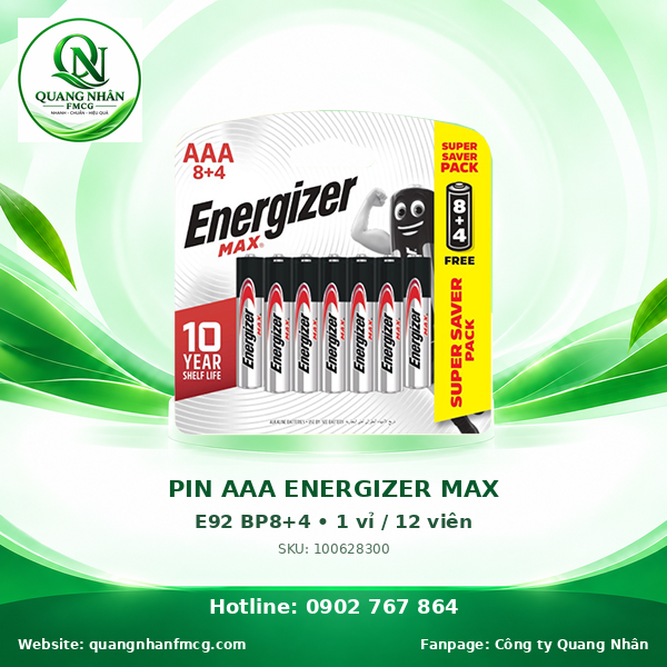 PIN AAA ENERGIZER MAX E92 BP8+4) x 10 vỉ