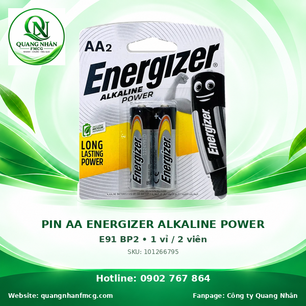 PIN ENERGIZER ALKALINE POWER AA E91 BP2 X 20 vỉ