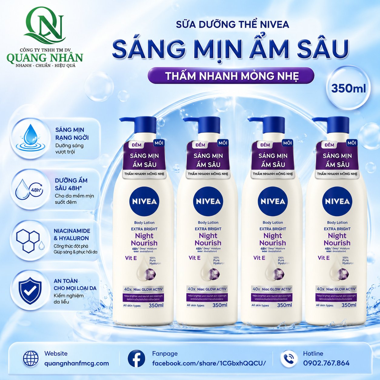 CODE NEW MẪU MỚI 98412 SỮA DƯỠNG THỂ DƯỠNG TRẮNG DA BAN ĐÊM 350ML ( TÍM ) x 12 CHAI