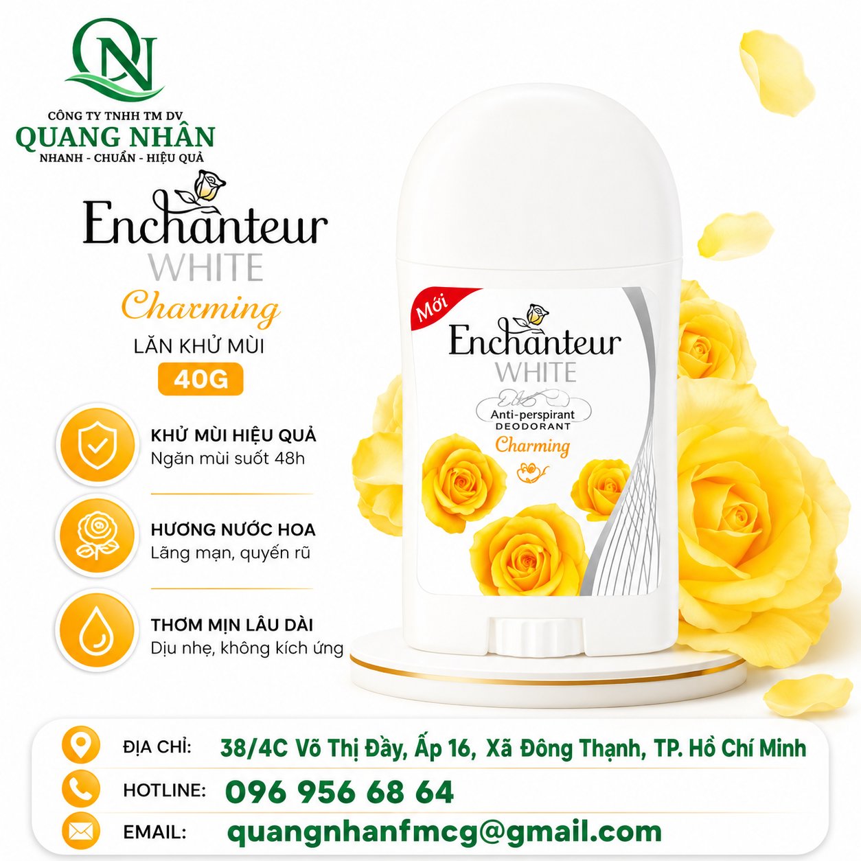 Sáp Khử Mùi Enchanteur Charming 40g * 24 chai / thùng ( màu vàng )