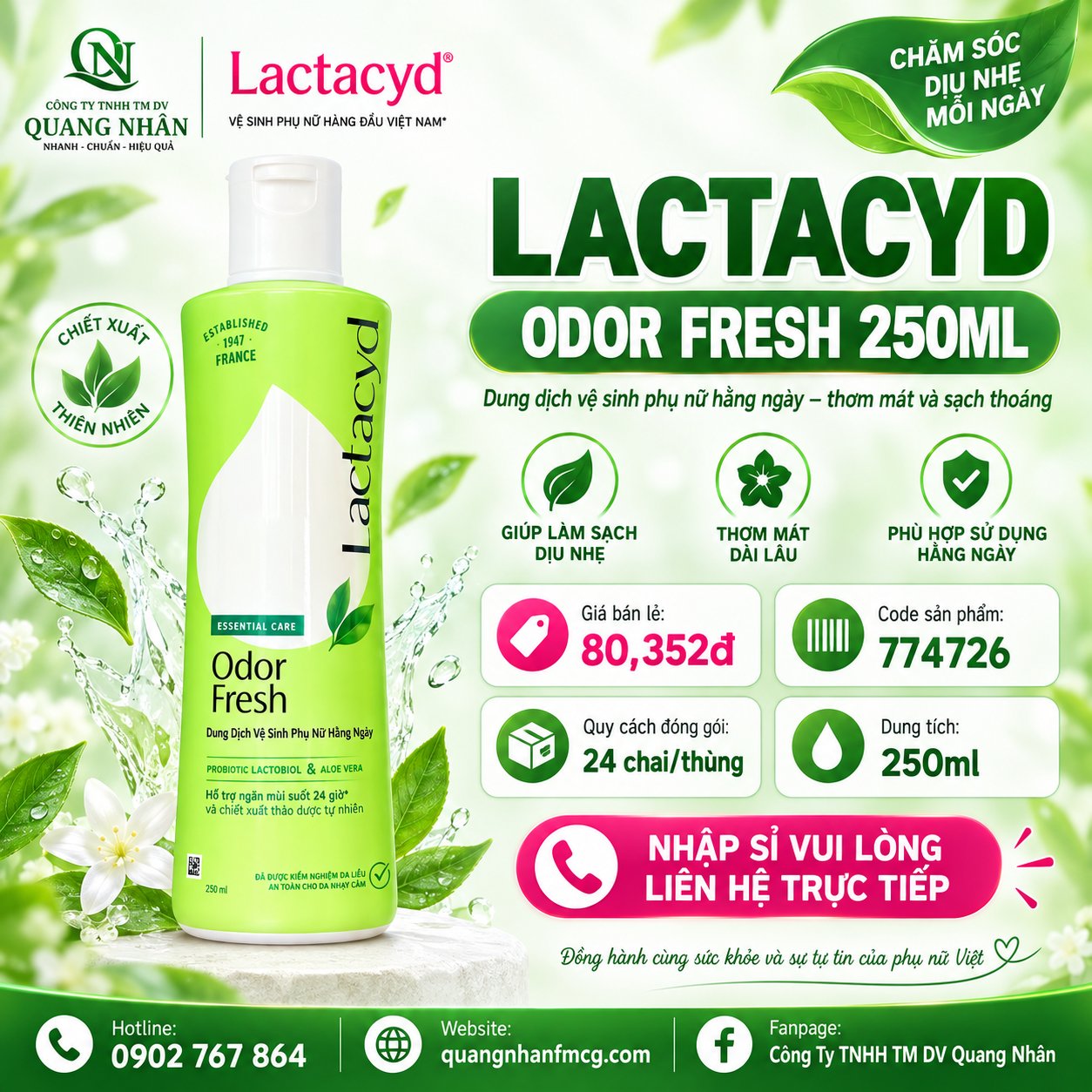 LACTACYD FEMININE WASH 250ML ODOR FRESH VN X 24 chai