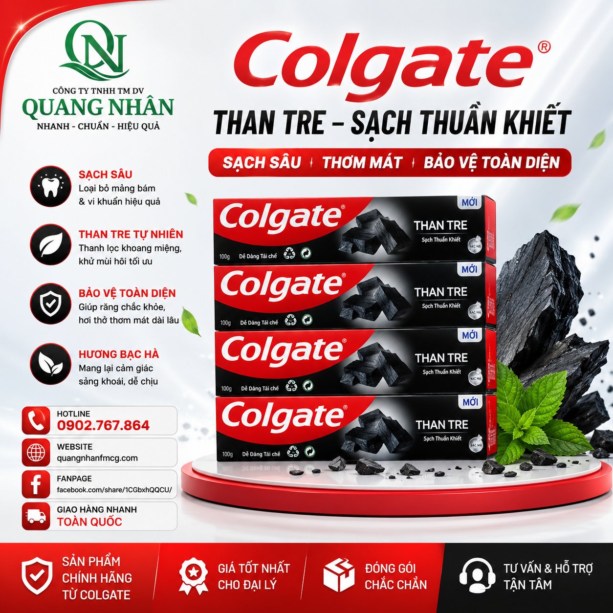 KEM ĐÁNH RĂNG COLGATE THAN TRE SẠCH THUẦN KHIẾT 180 G x 48 ỐNG