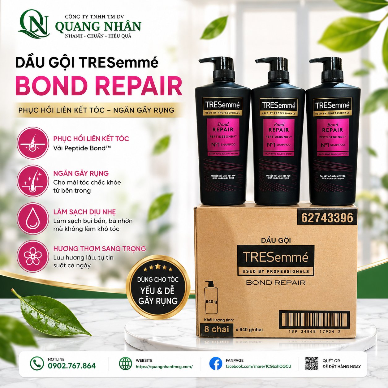 DẦU GỘI TRESEMME BOND REPAIR 640g x 8 chai
