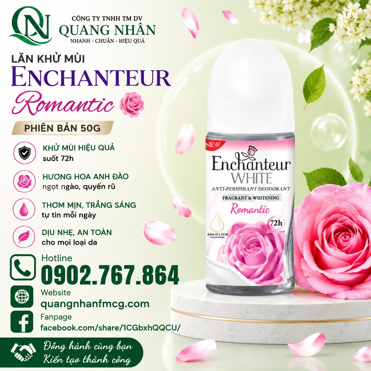 LĂN KHỬ MÙI ENCHANTEUR ROMATIC 50ML x 24 CHAI ( HỒNG )