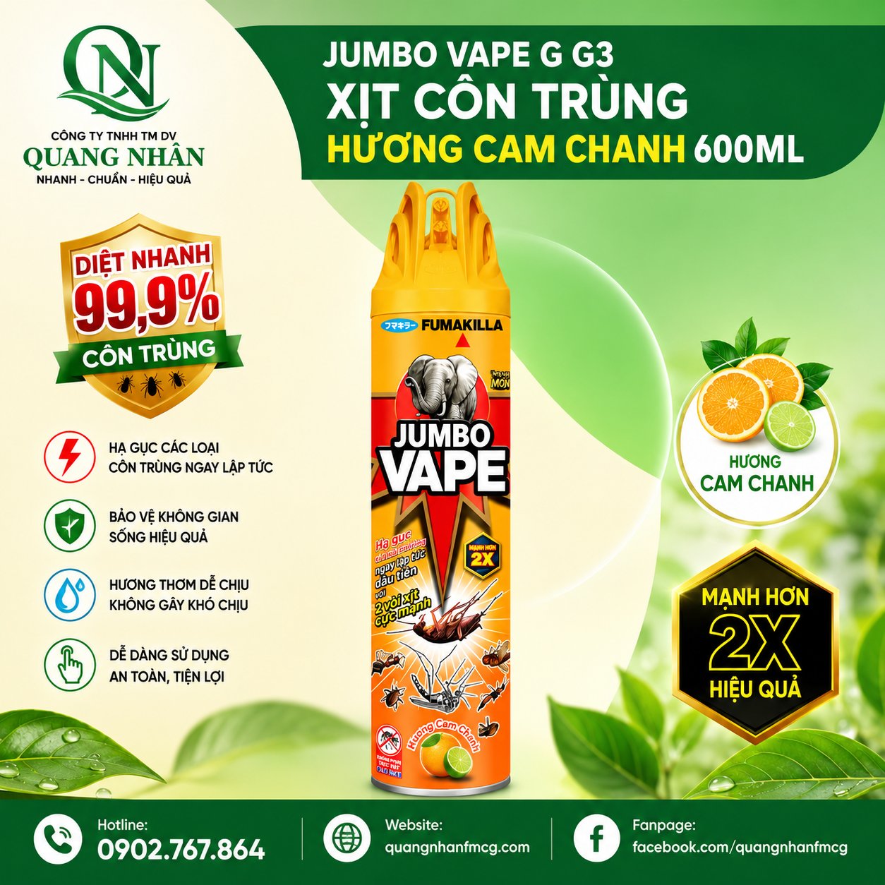 XỊT CÔN TRÙNG JUMBO VAPE G H.CCHANH 600 ML x 24 chai