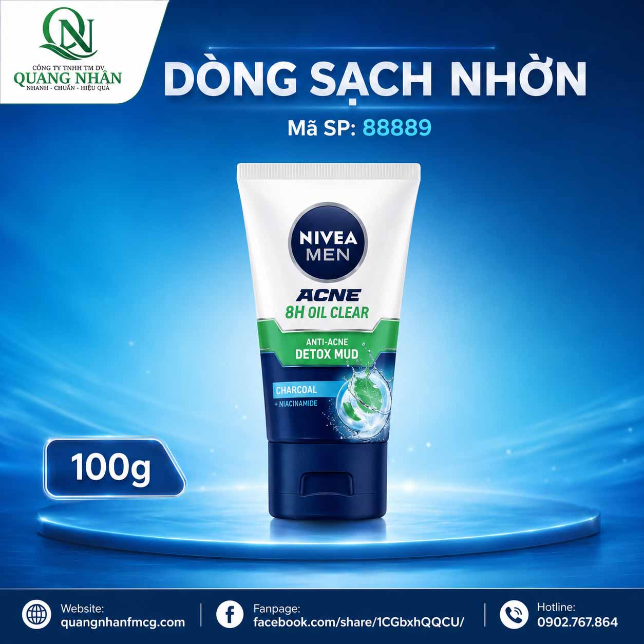 88880 SỮA RỬA MẶT NIVEA NAM BRIGHT 12H OIL CLEAR SCRUB 100G x 24 CHAI