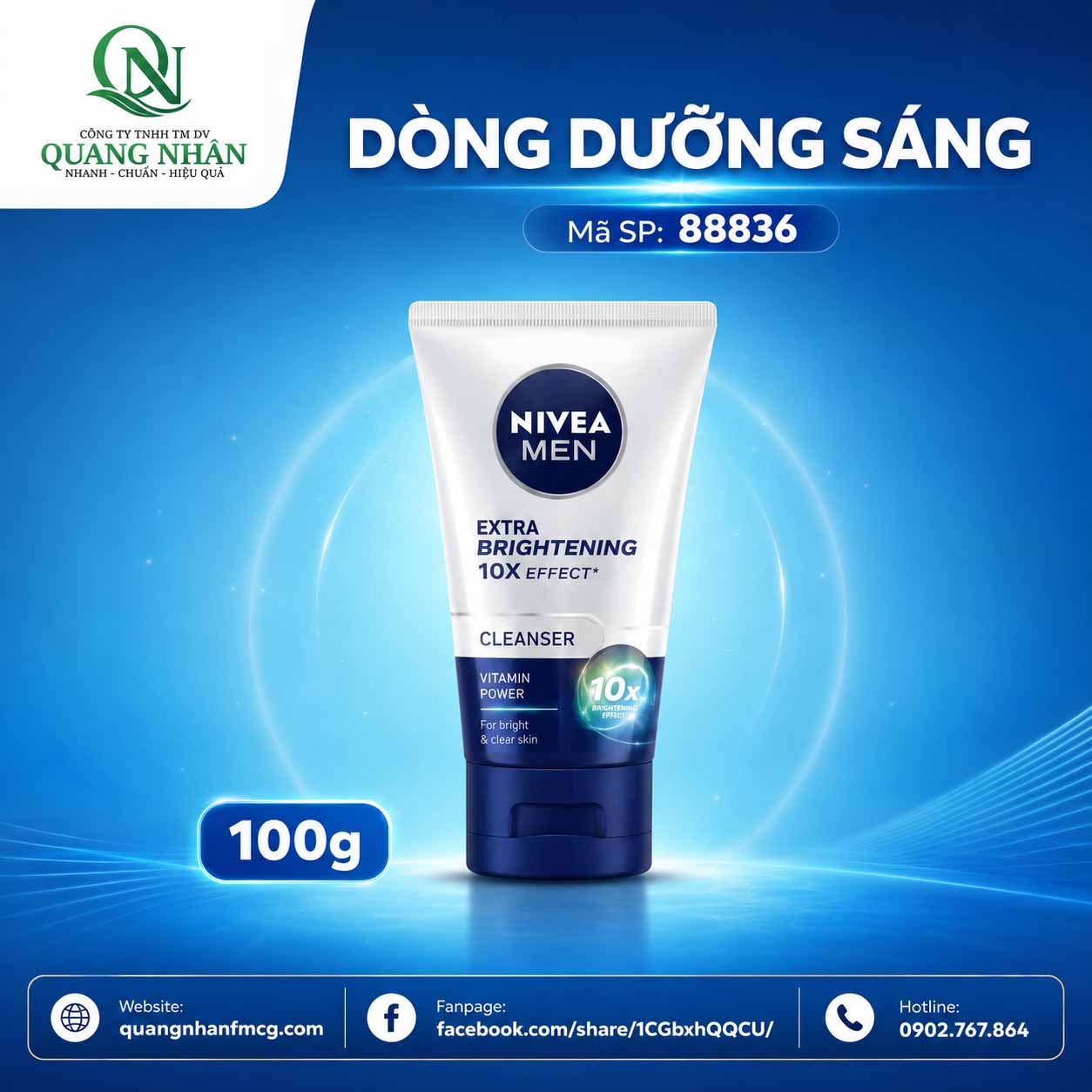 88836 SỮA RỬA MẶT NIVEA NAM EXTRA BRIGHT FOAM 100G x 24 CHAI