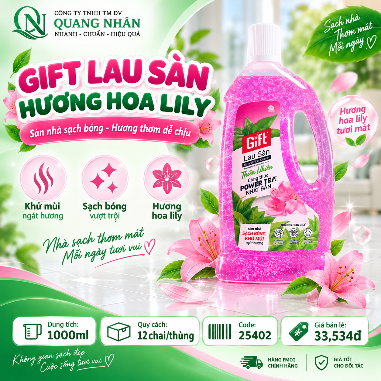 NƯỚC LAU SÀN GIFT LILY 1L X 12 CHAI
