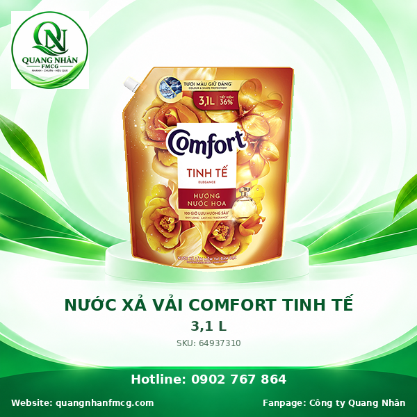 NƯỚC XẢ VẢI COMFORT HUONG NUOC HOA THIÊN NHIÊN TINH TẾ 3.1L x 4 TÚI