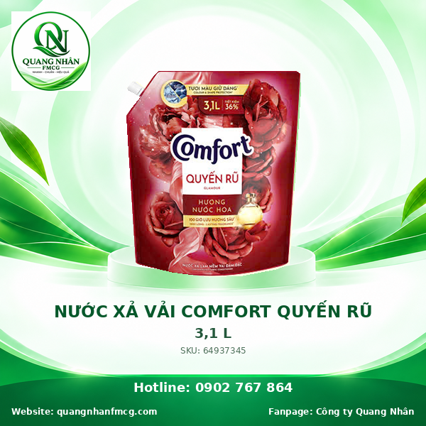 NƯỚC XẢ VẢI  COMFORT Giữ Màu Hương Nước Hoa quyến rũ 3.1L x 4 Túi