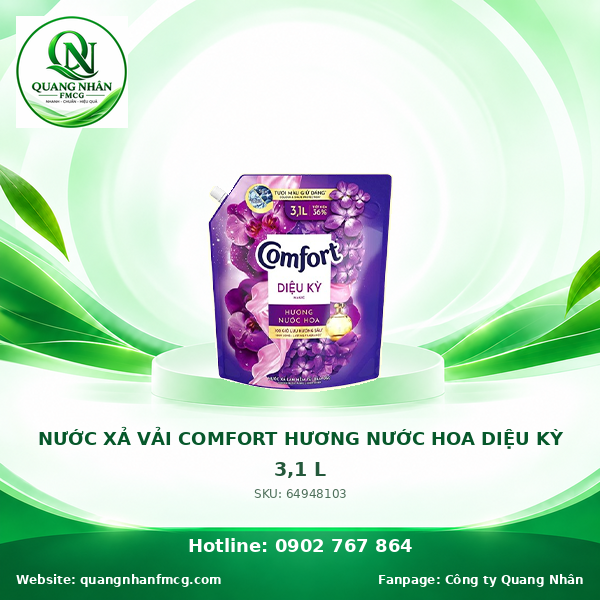 NƯỚC XẢ VẢI COMFORT HUONG NUOC HOA THIÊN NHIÊN DIỆU KỲ 3.1L x 4 Túi