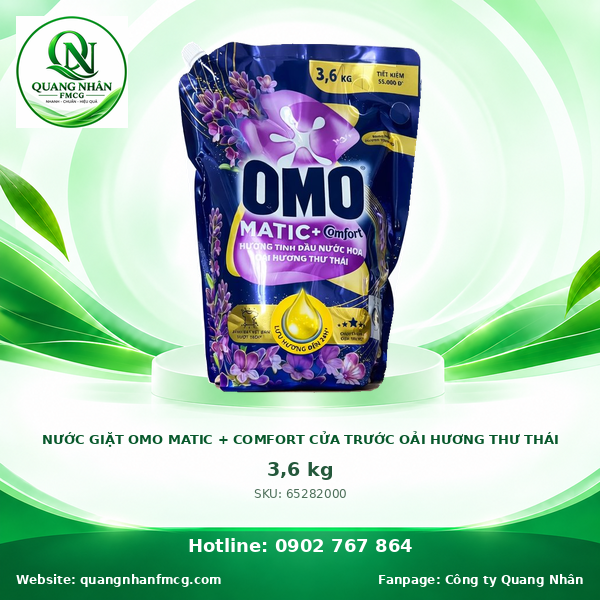 NƯỚC GIẶT OMO MATIC + COMFORT CHUYÊN GIA CỬA TRƯỚC  HH OẢI HƯƠNG THƯ THÁI3.6KG x 4 TÚI