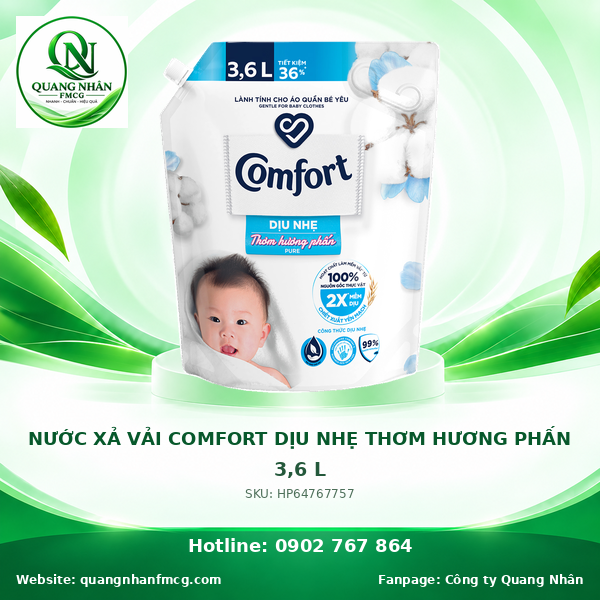 NƯỚC XẢ VẢI COMFORT CHO DA NHẠY CẢM HƯƠNG THƠM DỊU NHẸ  3.6L x 4 TÚI