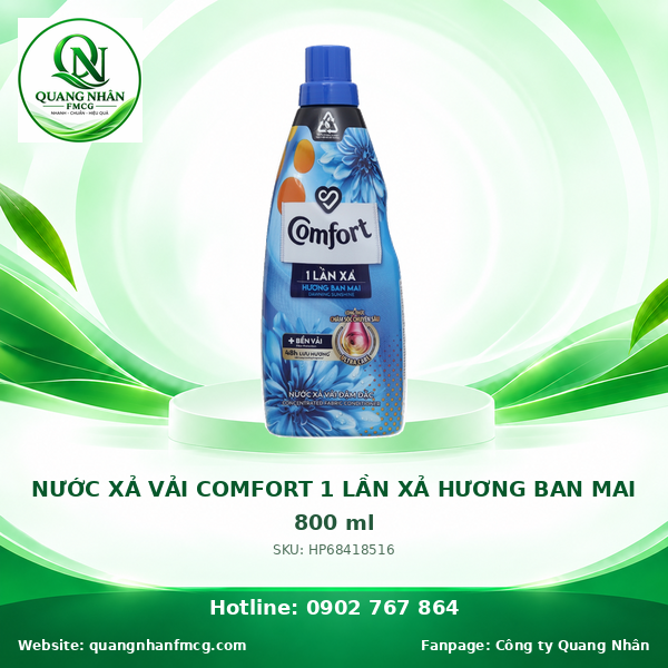 NƯỚC XẢ VẢI COMFORT 1 LẦN XẢ HƯƠNG BAN MAI 800ML X 12 CHAI