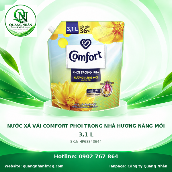 NƯỚC XẢ VẢI COMFORT PHƠI TRONG NHÀ HƯƠNG NẮNG MỚI 3.1L x 4 TÚI