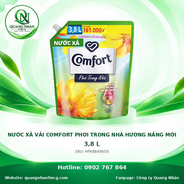 NƯỚC XẢ VẢI COMFORT PHƠI TRONG NHÀ HƯƠNG NẮNG MỚI 3.8L x 4 túi