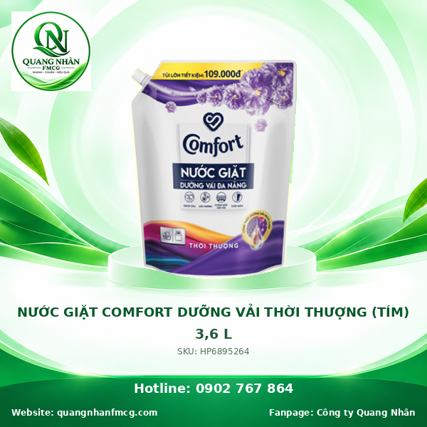 NƯỚC GIẶT COMFORT DƯỠNG VẢI THỜI THƯỢNG (TÍM) 3.6l x 4 túi